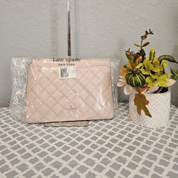 kate spade Handbags - Kate Spade Natalia Quilted Leather Zip Pouch Clutch, Rose Smoke Pink NWT